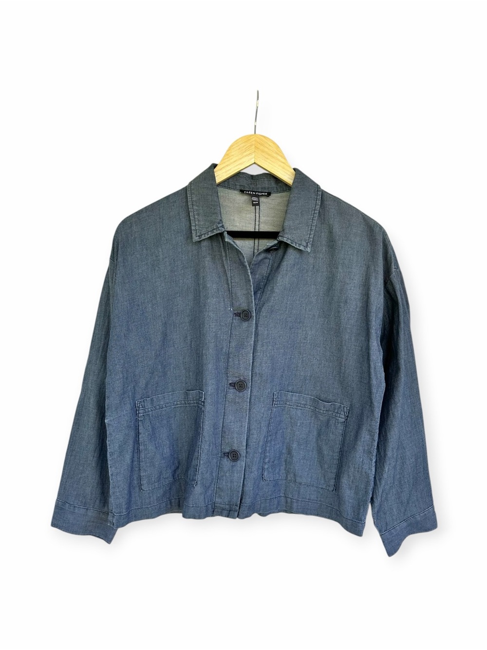 Eileen Fisher Lightweight Boxy Cotton Button Up Shirt Jacket, size XS